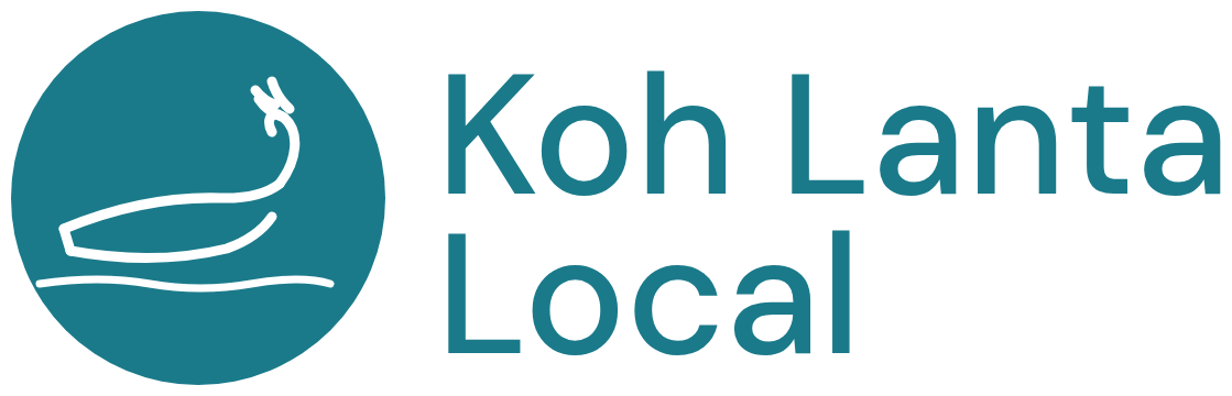 Teal logo with a simple boat illustration and the words Koh Lanta Local in large, teal font on a light background.